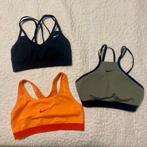 Nike Sports Bra Bundle — Size S/M — 3 Performance Bras (Black | Orange | Grey)